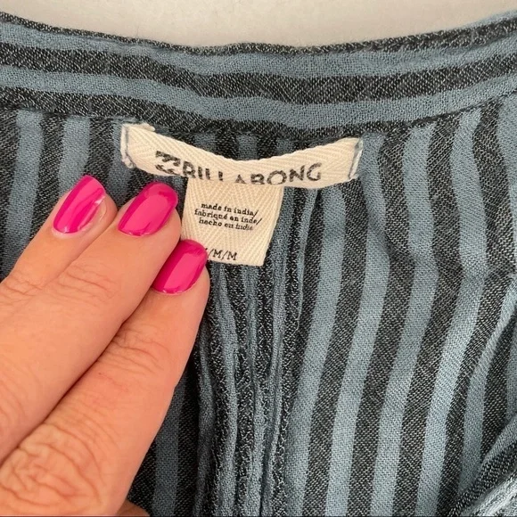 BILLABONG Women’s Blue Striped Long Sleeved Blouse Lace Up size: Medium - Picture 6 of 9